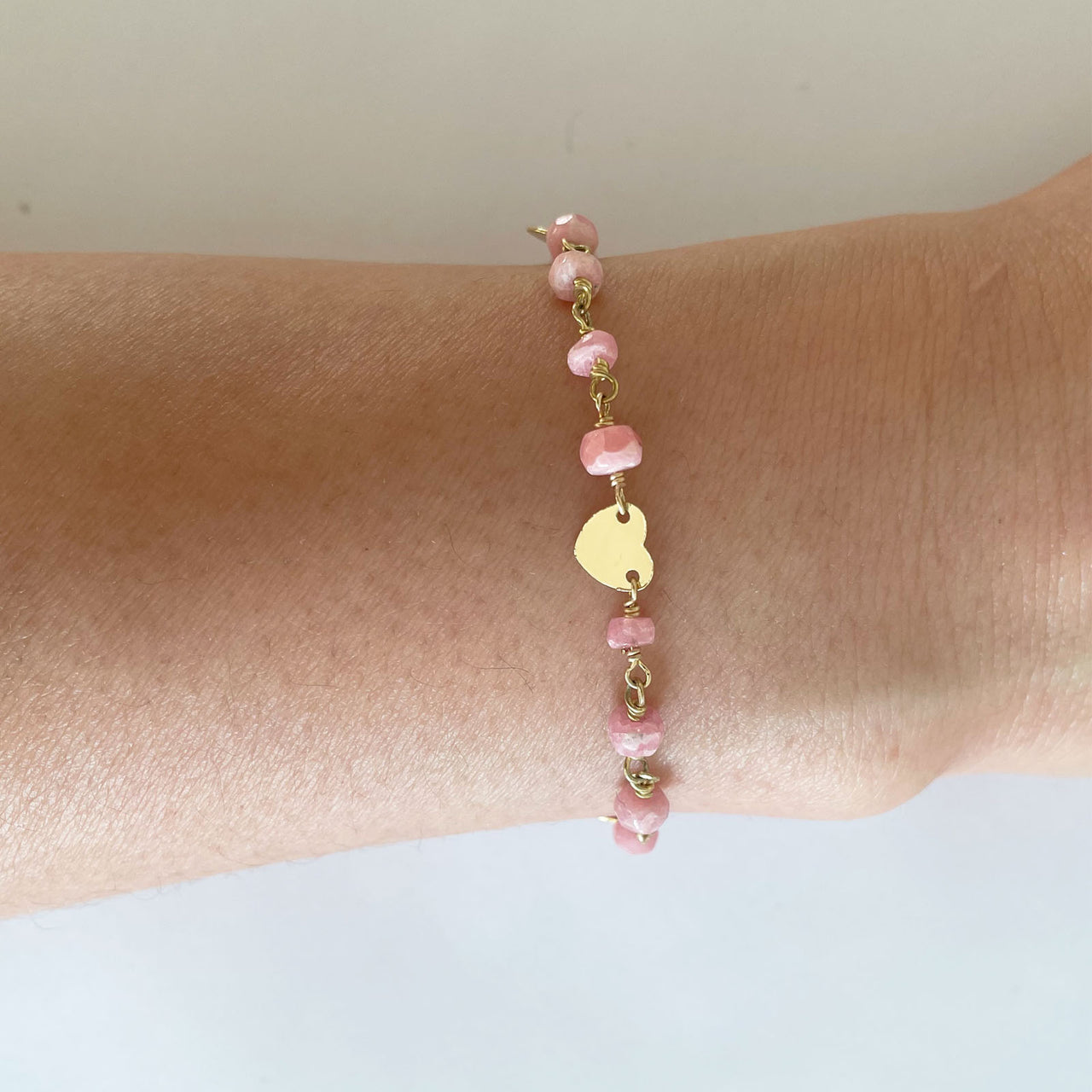 Gena Myint - Pink Rhodochrosite and Heart Charm Bracelet -