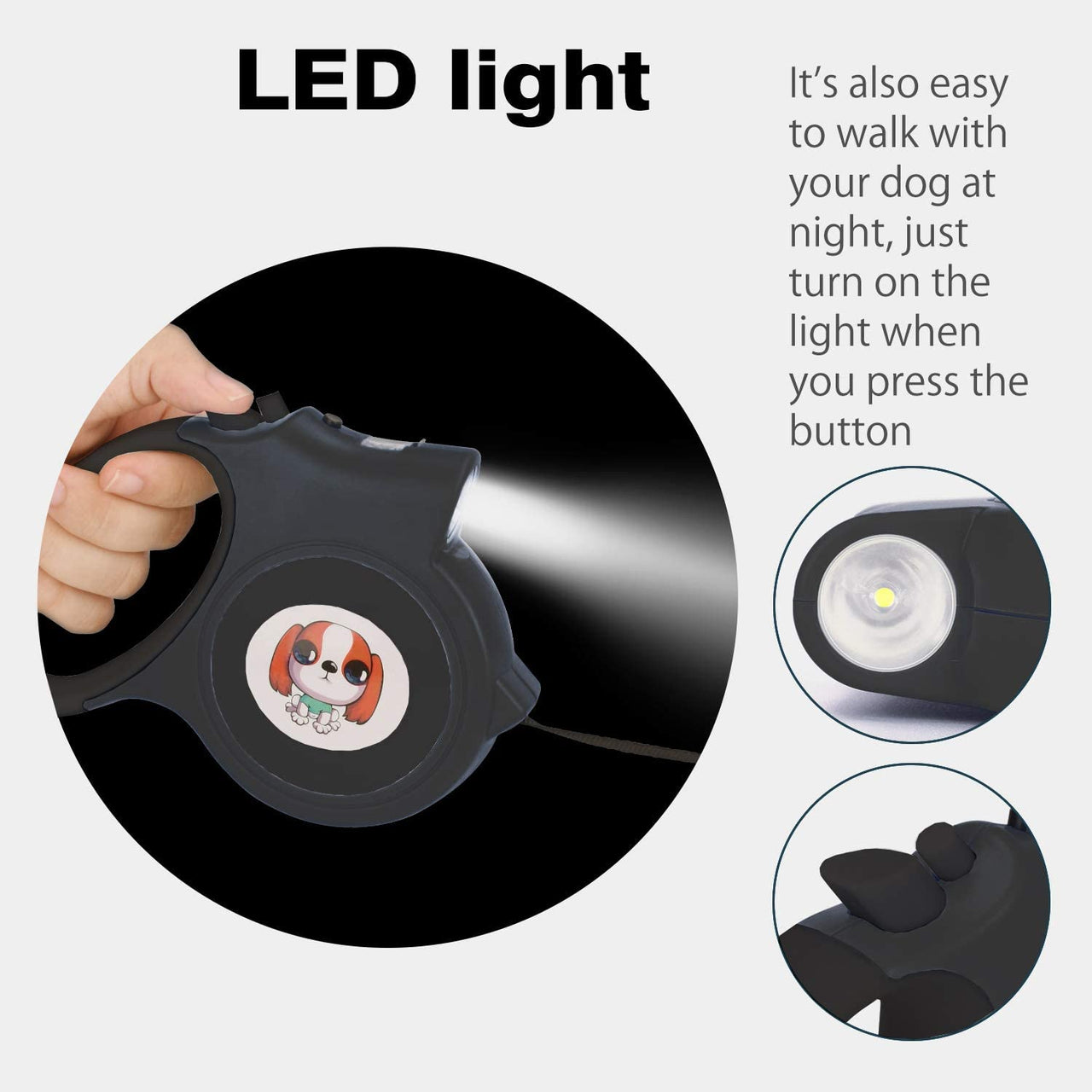 Savoy - LED Lighted Retractable Nylon Dog Leash - Black -