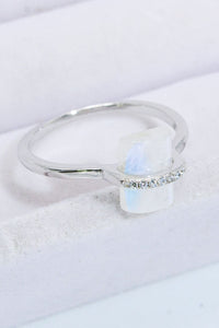 Thumbnail for Natural Moonstone Platinum-Plated Ring - T - SIZES 6 THRU 9 - 3 FINISHES -