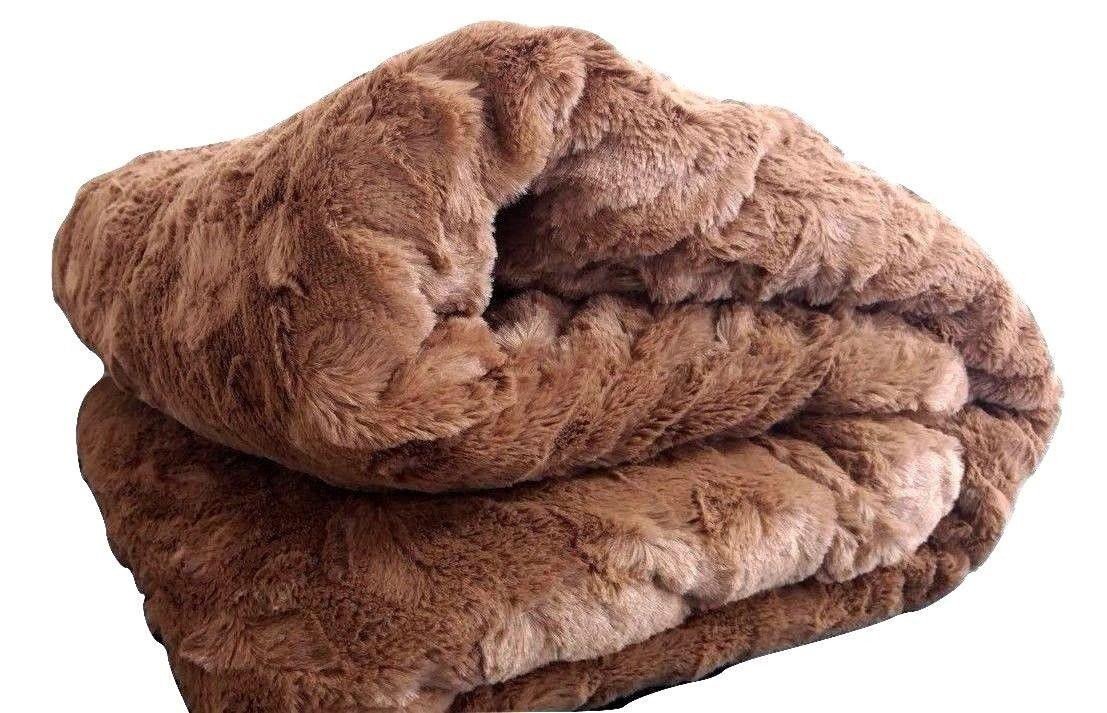 Luxury Solid Cinnamon Mocha Brown Faux Fur With Sherpa Backside Soft Warm Fleece Throw Blanket - 2 SIZES -