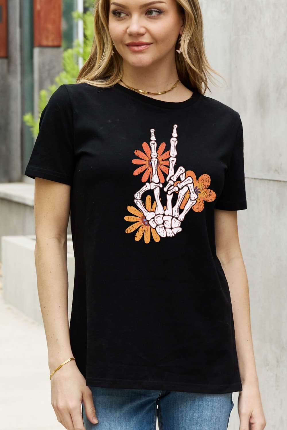 Simply Love Full Size Skeleton Hand Graphic Cotton Tee - SIZES S THRU 3XL - T - 1 COLOR -