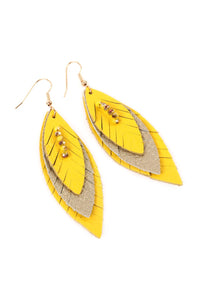 Thumbnail for Three Layer Fringe Leather Marquise Earrings - 14 COLORS -