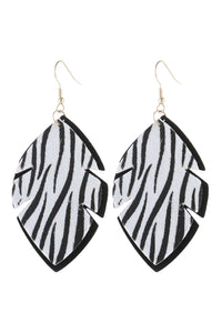 Thumbnail for Leaf Shape Zebra Leather Drop Earrings -