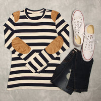 Thumbnail for Riah Fashion - Suede Detail Striped Top - 6 COLORS -