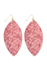 Thumbnail for Leather Feather Snakeskin Fish Hook Bar Earrings - 5 COLORS -