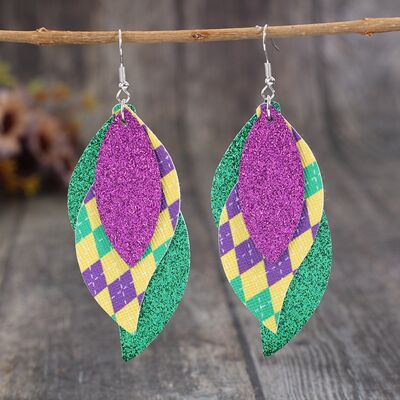 Faux Leather Leaf Dangle Earrings - T - 2 STYLES -