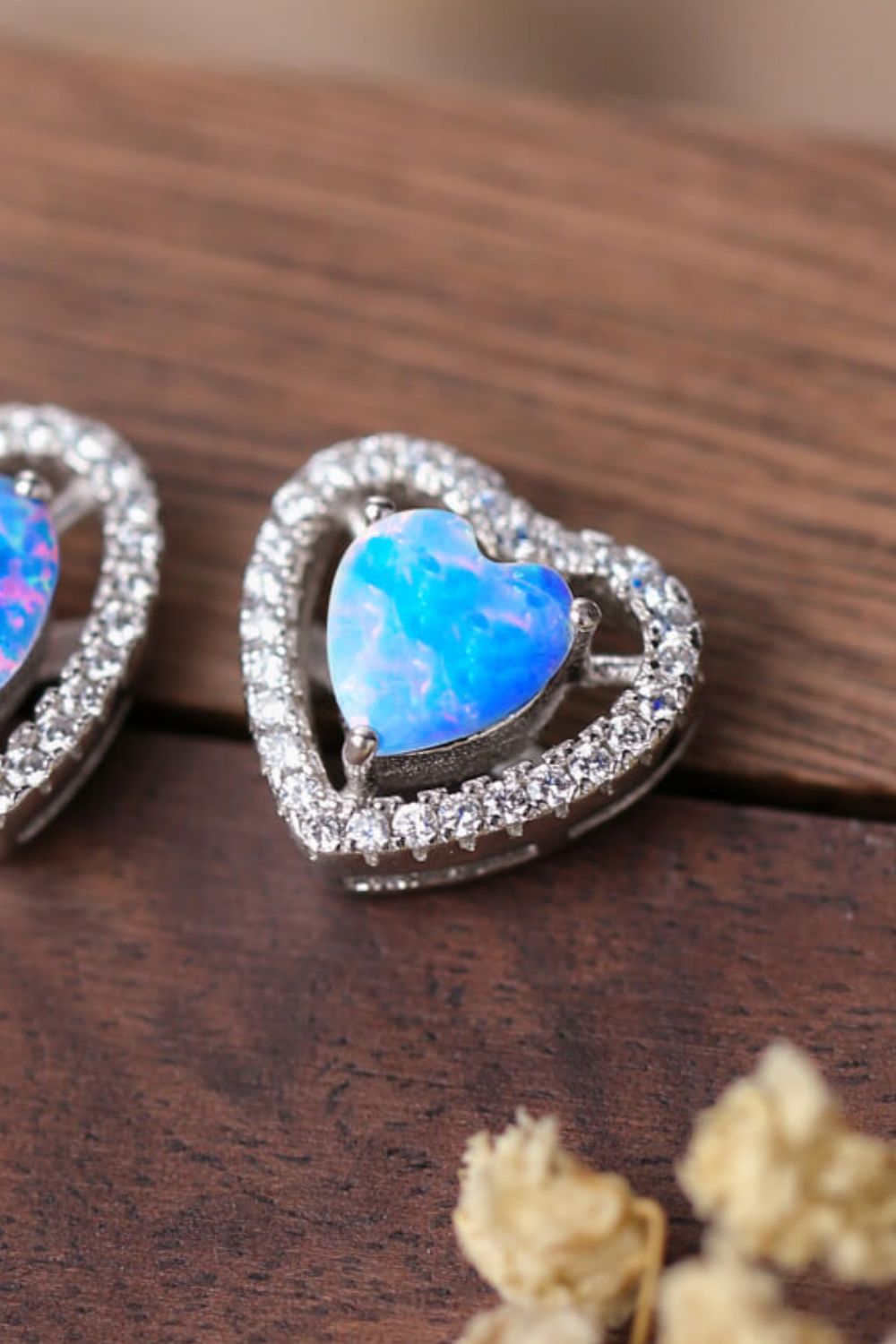 925 Sterling Silver Opal Heart Stud Earrings - T - 2 COLORS -