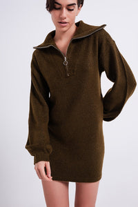 Thumbnail for Q2 - Jumper Mini Dress in Dark Olive Green - 2 SIZES - 1 COLOR -