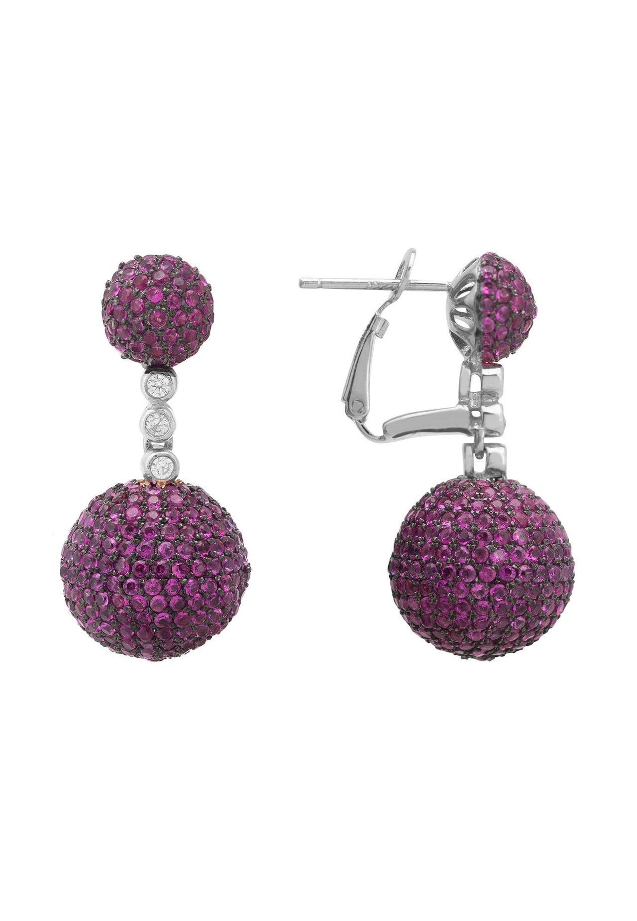 LATELITA - Monaco Sphere Drop Earrings Silver Ruby Pink CZ -