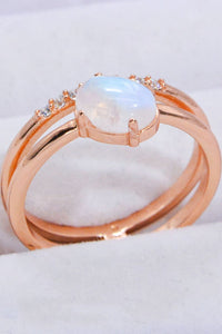 Thumbnail for Natural Moonstone and Zircon Double-Layered Ring - T - SIZES 6 THRU 9 - 2 FINISHES -