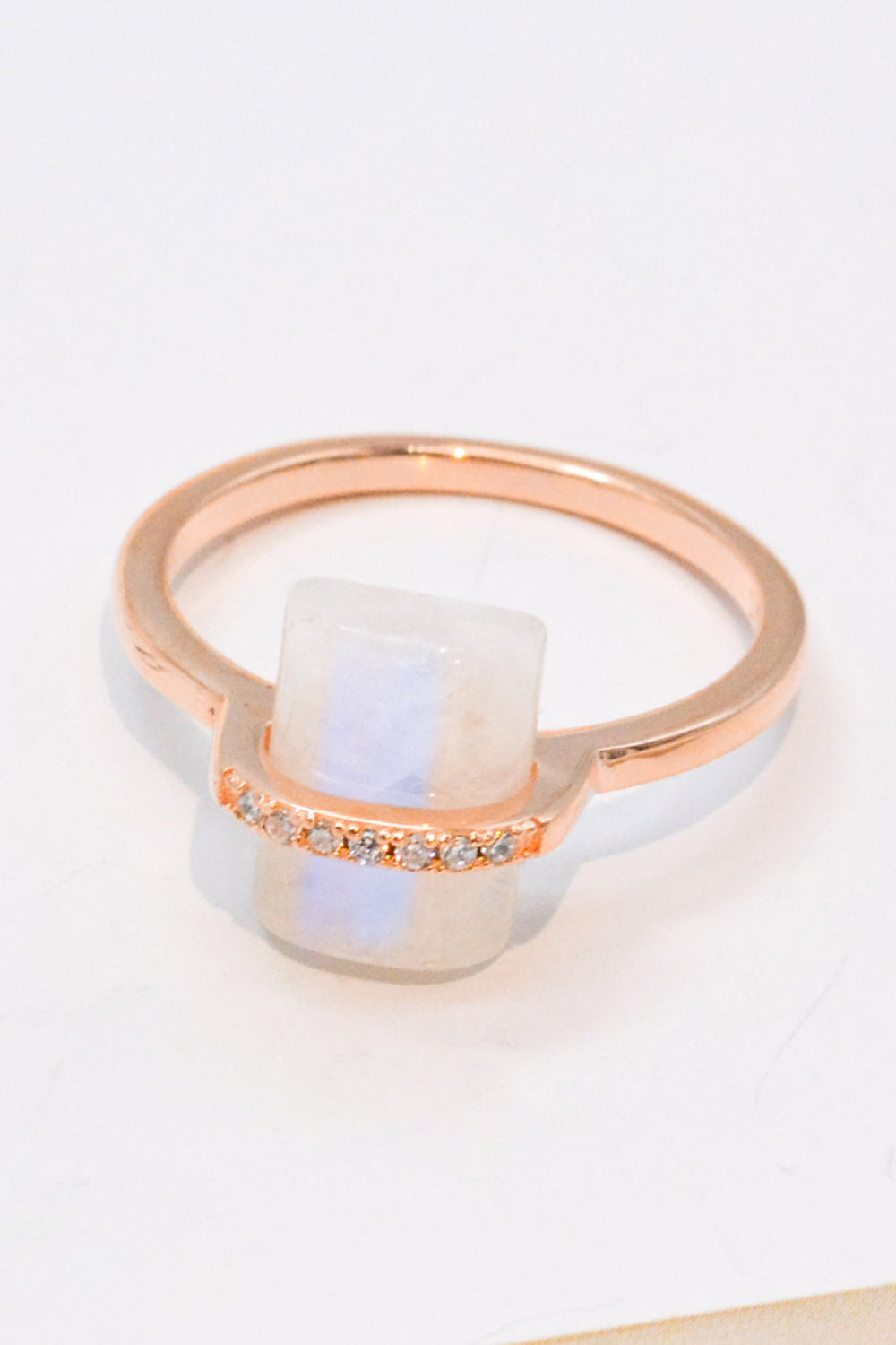 Natural Moonstone Platinum-Plated Ring - T - SIZES 6 THRU 9 - 3 FINISHES -