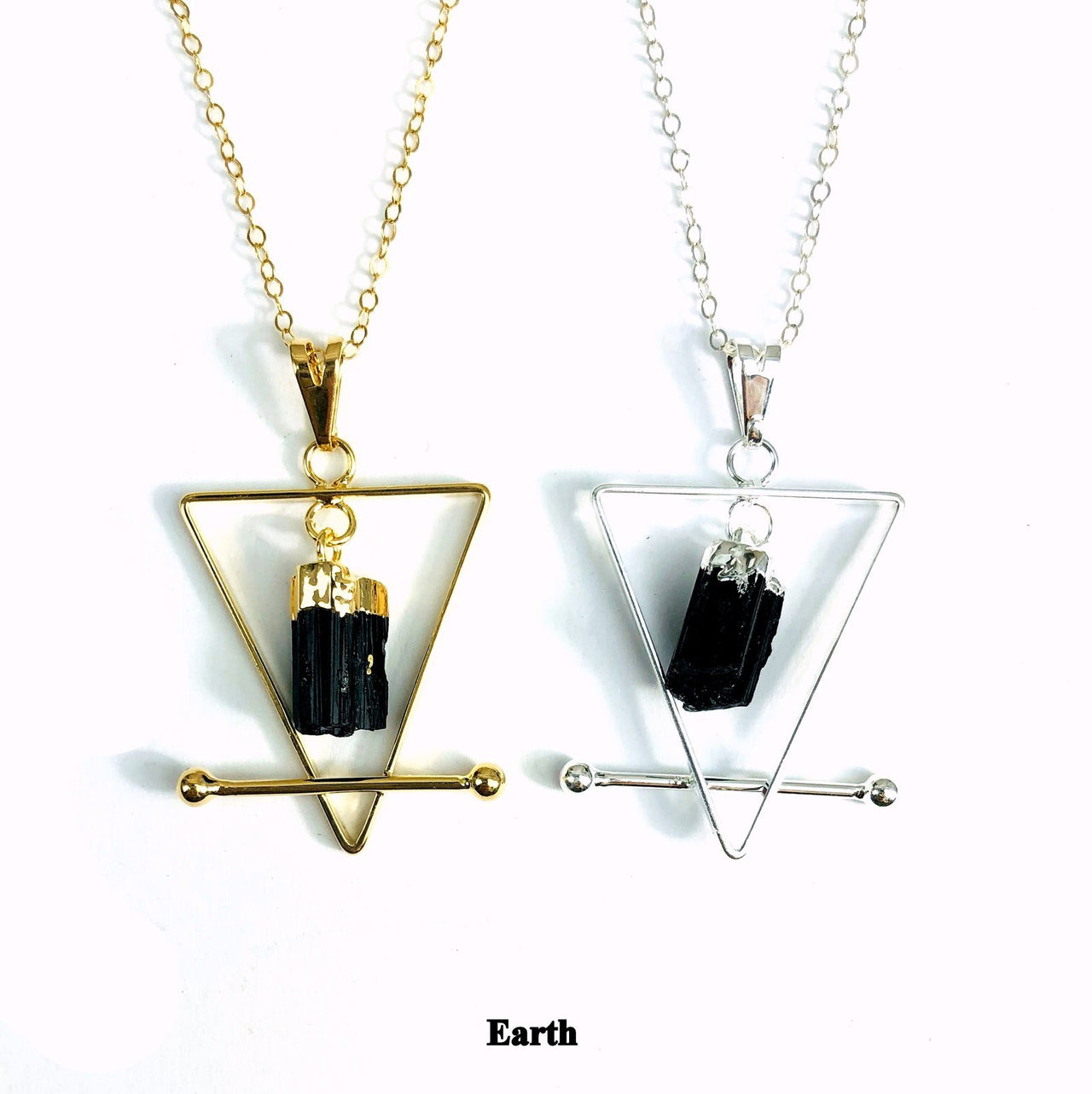 Whyte Quartz - Black Tourmaline and Quartz With 14K Gold Plated or Silver Metal Pendant Necklace - 2 COLORS -