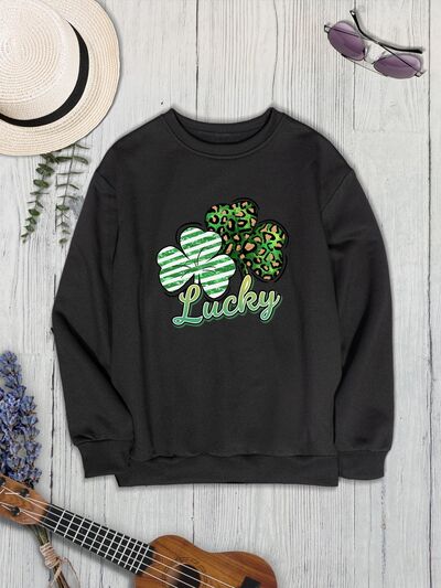 Lucky Clover Round Neck Dropped Shoulder Sweatshirt - T - 3 COLORS -