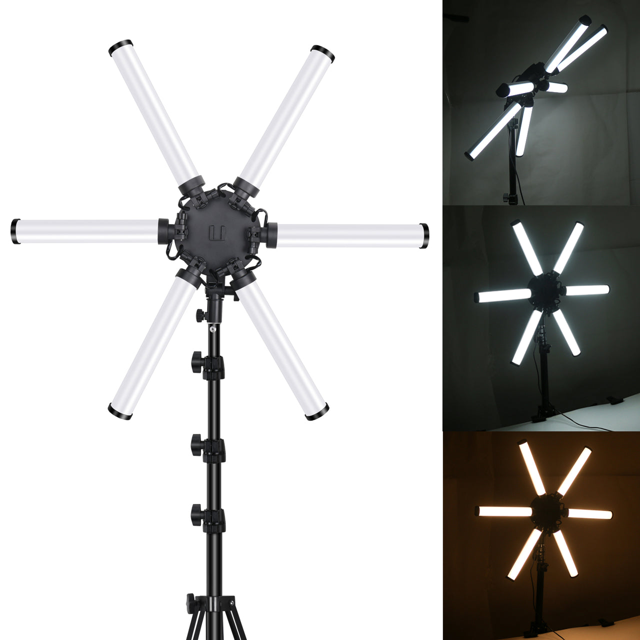 26" Foldable Star Shaped Video Lights - Selfie LED Ring - Light Dimmable Ring Lamp With Tripod Stand - 6 Arms Light for TIKTOK, You Tube - [6-10 DAY DELIVERY] -