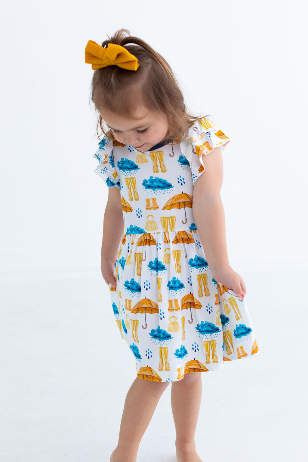 Eclipse Kids - Flutter Sleeve Twirl Dress - Rainy Days - SIZES 2T THRU 11/12 -