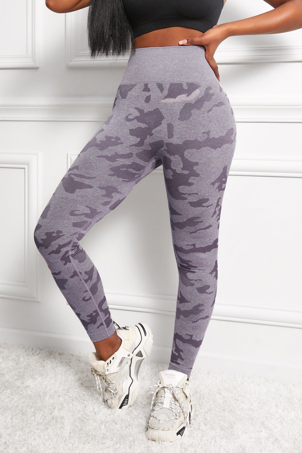 Camo Print Seamless High Waist Yoga Leggings - T - 1 COLOR -