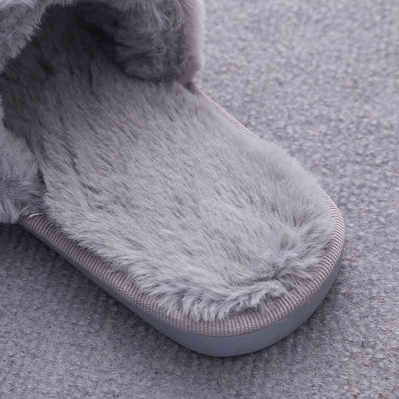 Faux Fur Double Strap Slippers - T - 5 COLORS -