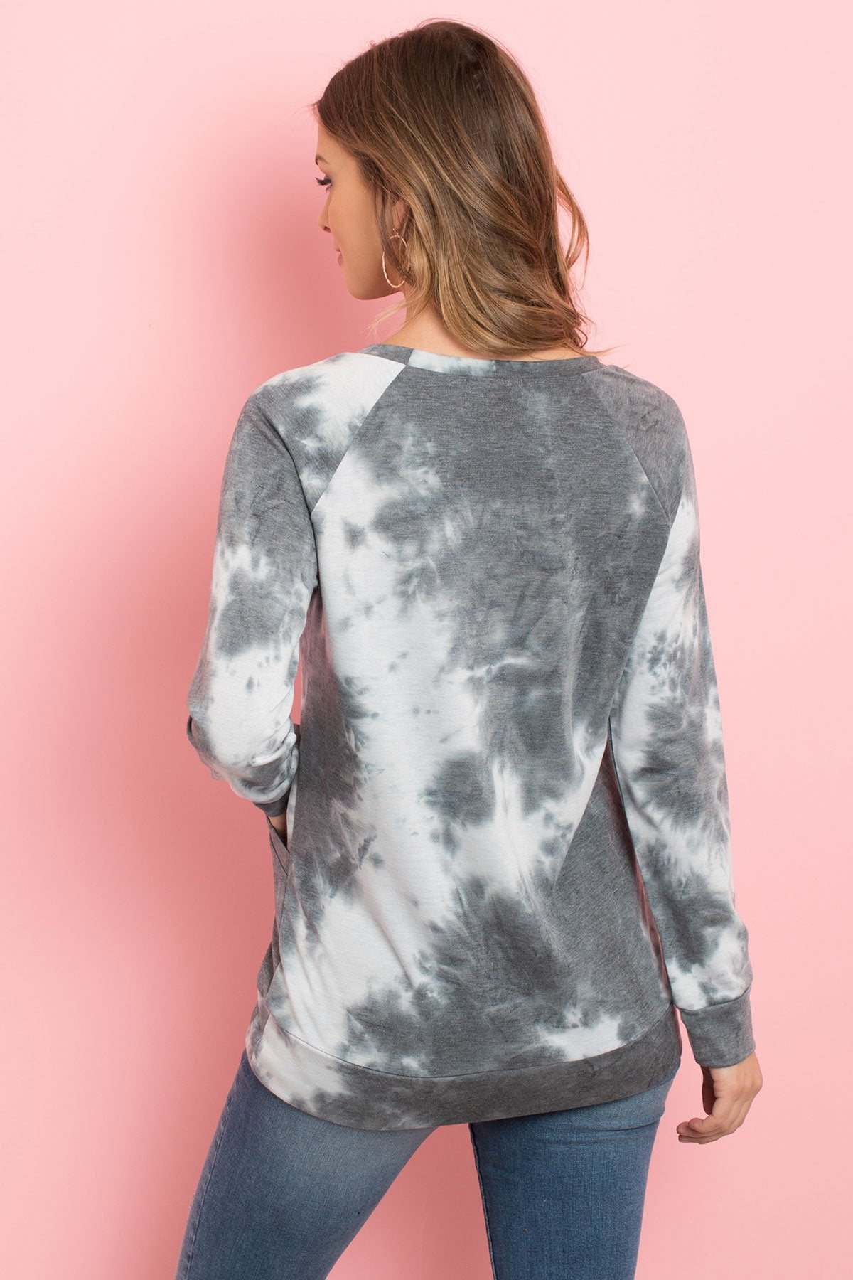 Riah Fashion - Tie Dye Long Sleeve Top With Kangaroo Pocket - 4 COLORS -