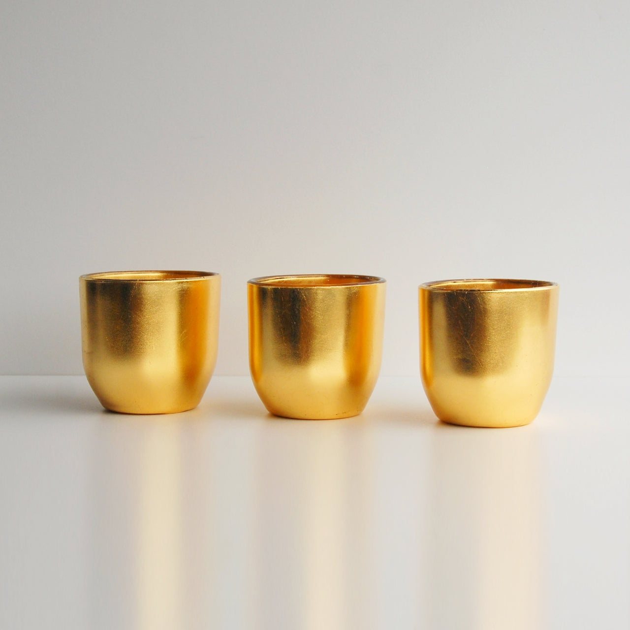 GILT - Set/3 mouth blown Gold Oval Vases -