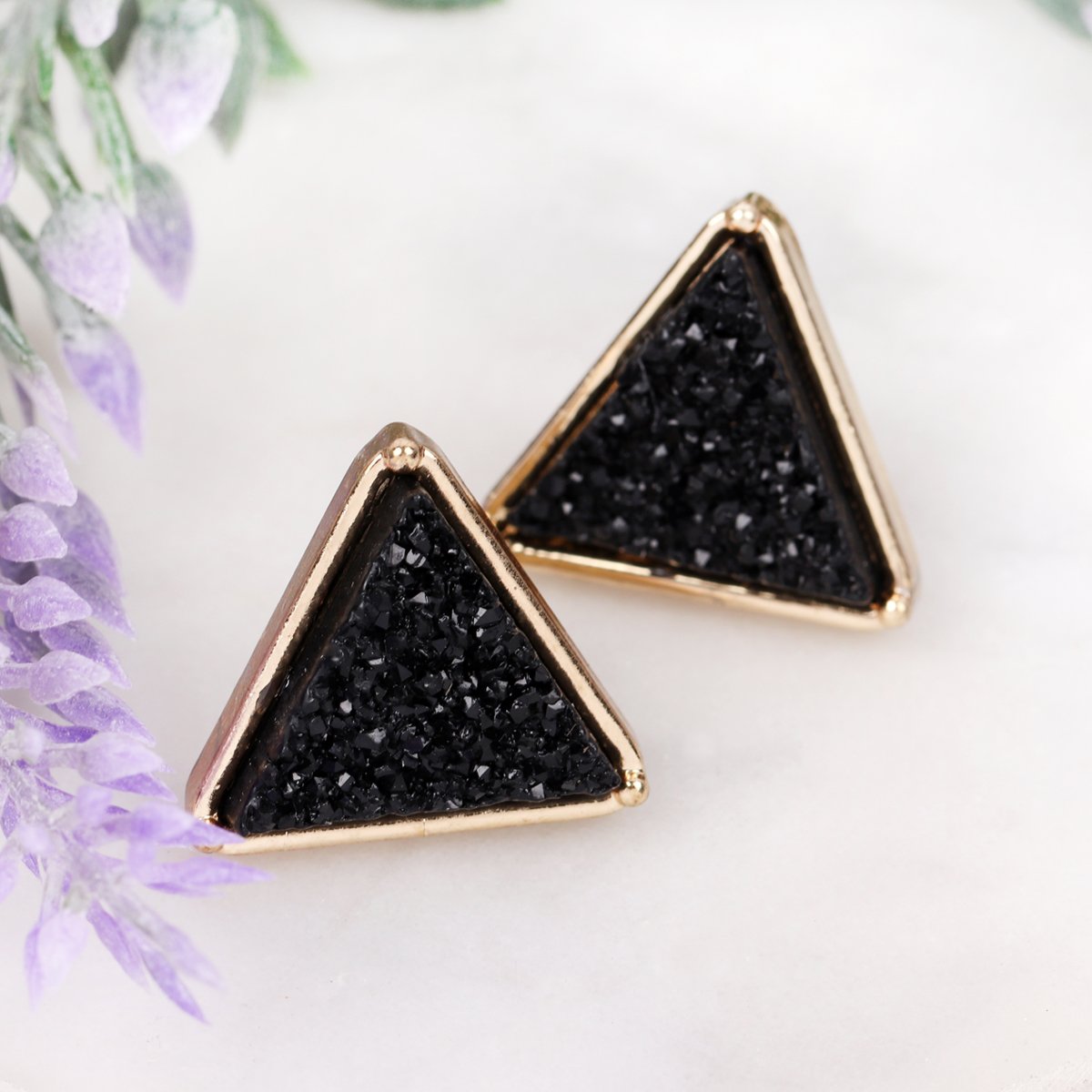 Riah Fashion - Druzy Triangle Post Earrings - 7 COLORS -