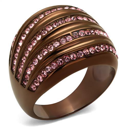 IP Coffee Light Stainless Steel Ring With Top Grade Crystal in Light Rose -