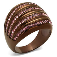 Thumbnail for IP Coffee Light Stainless Steel Ring With Top Grade Crystal in Light Rose -