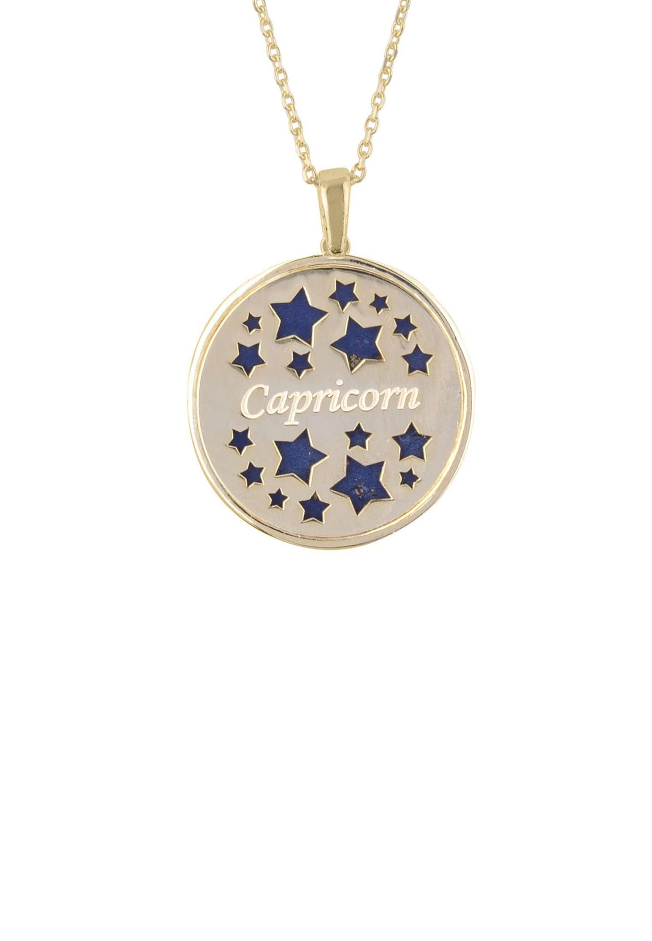 Zodiac Lapis Lazuli Gemstone Star Constellation Pendant Necklace Gold Capricorn -