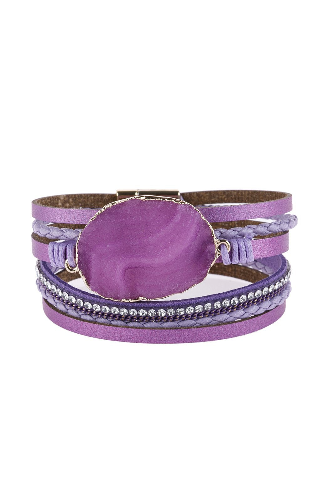 Riah Fashion - Large Semi Stone Leather Wrap Bracelet - 7 COLORS -