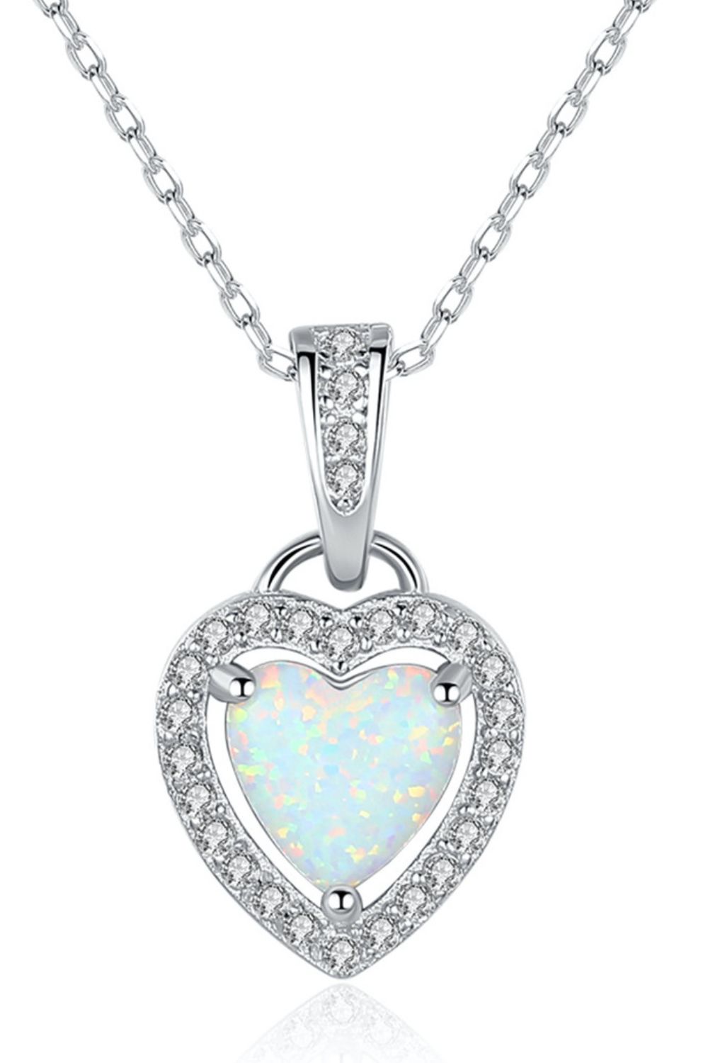 Opal Heart Pendant 925 Sterling Silver Necklace - T - 1 COLOR -