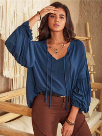 Thumbnail for Tie Neck Long Sleeve Blouse - T - 1 COLOR -