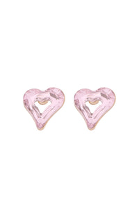 Thumbnail for Glass Open Heart Post Stud Earrings - 5 COLORS