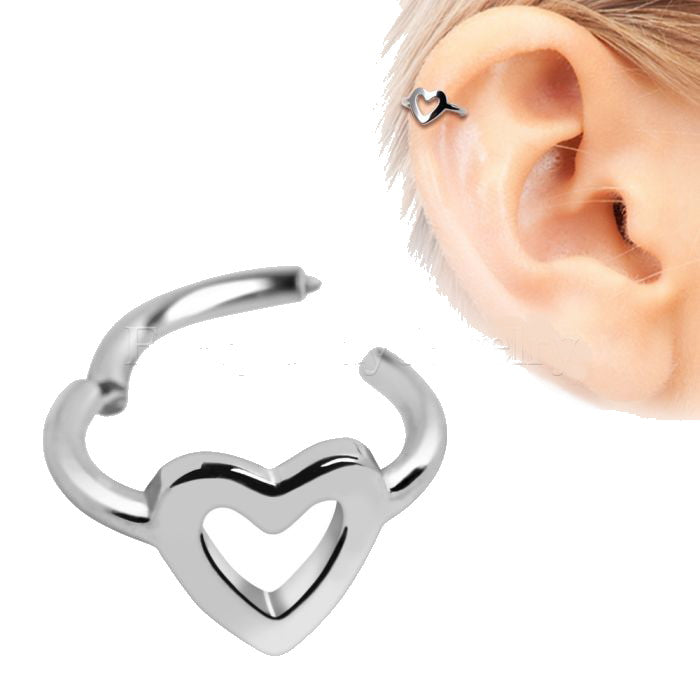 316L Stainless Steel Heart Seamless Clicker Ring - Heart Cartilage Piercing -