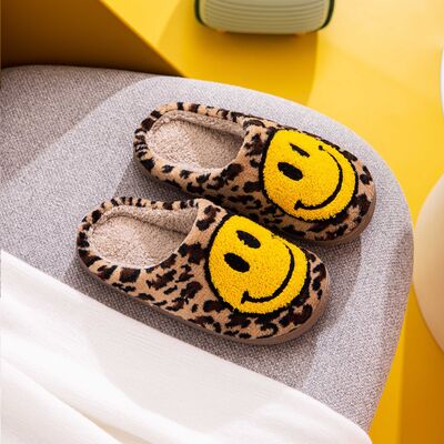 Melody Smiley Face Leopard Slippers - T - 1 COLOR -