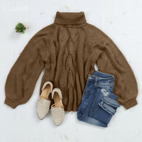 Thumbnail for Riah Fashion - Chunky Cable Knit Turtleneck Sweater - 9 COLORS -