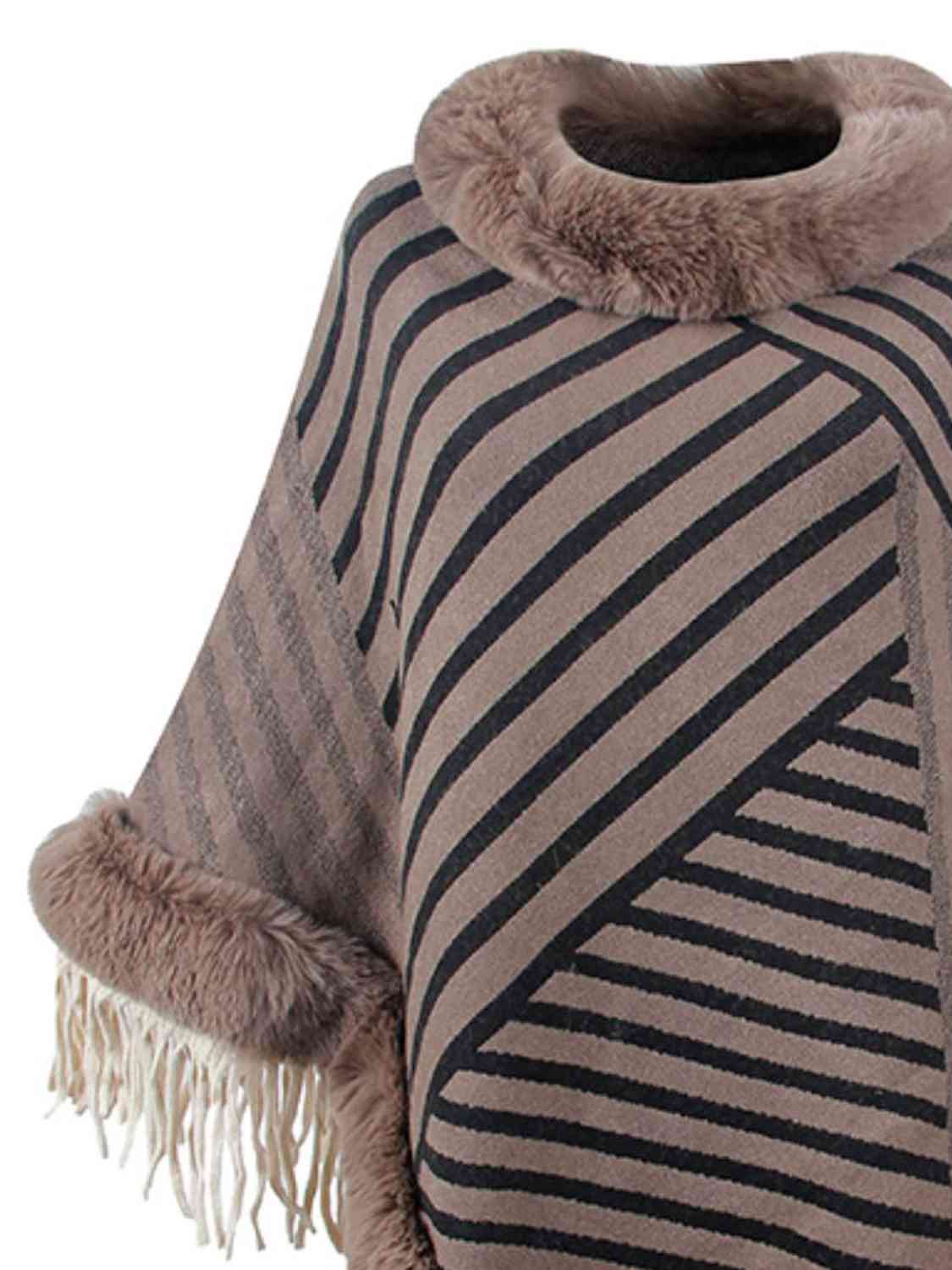 Striped Fringe Hem Poncho - T - 5 COLORS -