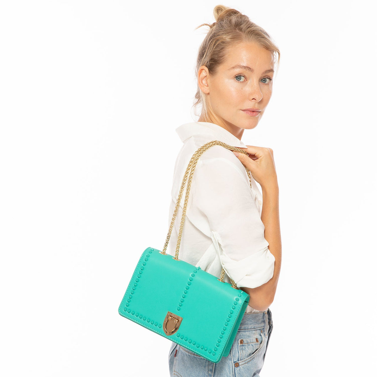 Josie Green Leather Bag With Chain Strap -