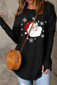 Thumbnail for Santa Graphic Round Neck Long Sleeve T-Shirt