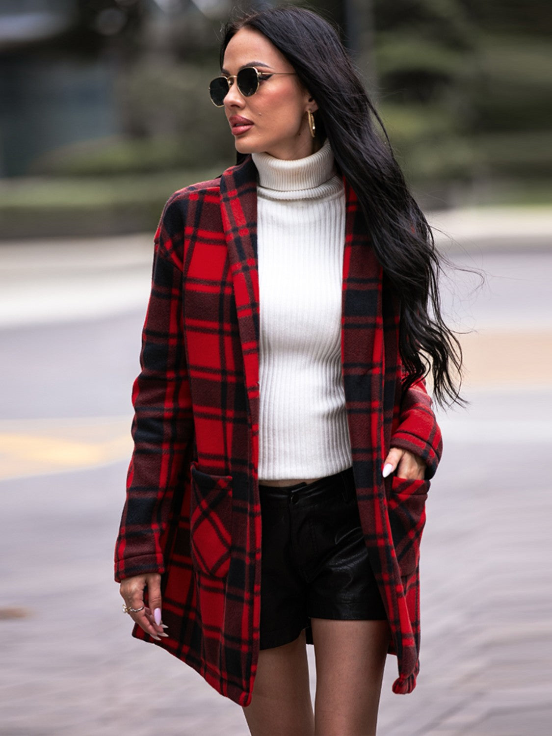 Plaid Shawl Collar Jacket with Pockets - t - 3 colors -