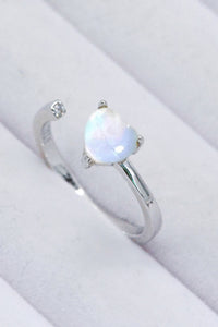 Thumbnail for Inlaid Moonstone Heart Adjustable Open Ring - T - 1 SIZE FIT - 2 FINISHES -