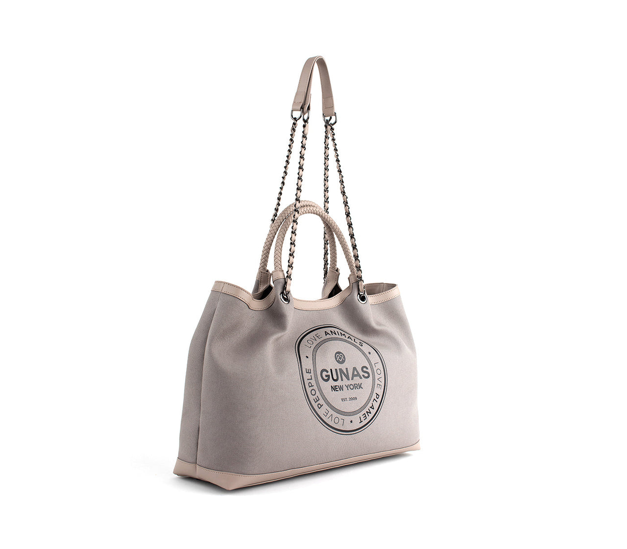 GUNAS NEW YORK - RUTH - Grey Vegan Canvas Tote / comes with make-up bag & dust pouch - 1 COLOR -