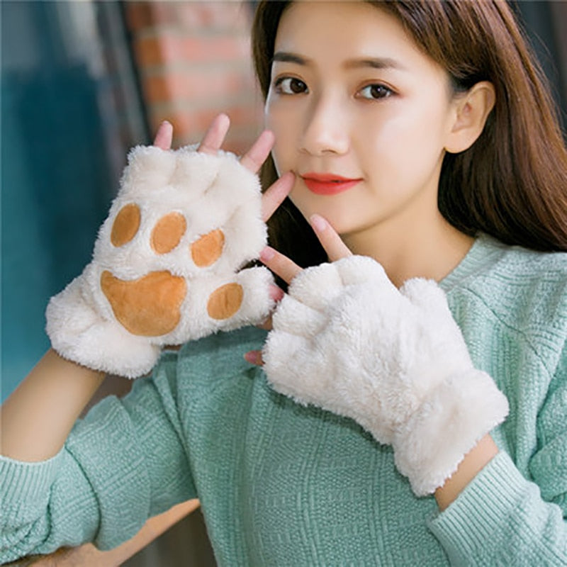 Plush Cat Paw Claw Gloves - Fingerless Mittens / Gloves - [23 DAY DELIVERY] - 11 COLORS -