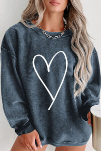 Thumbnail for Plus Size Heart Ribbed Round Neck Sweatshirt - SIZES 1XL THRU 3XL - T - 3 COLORS -