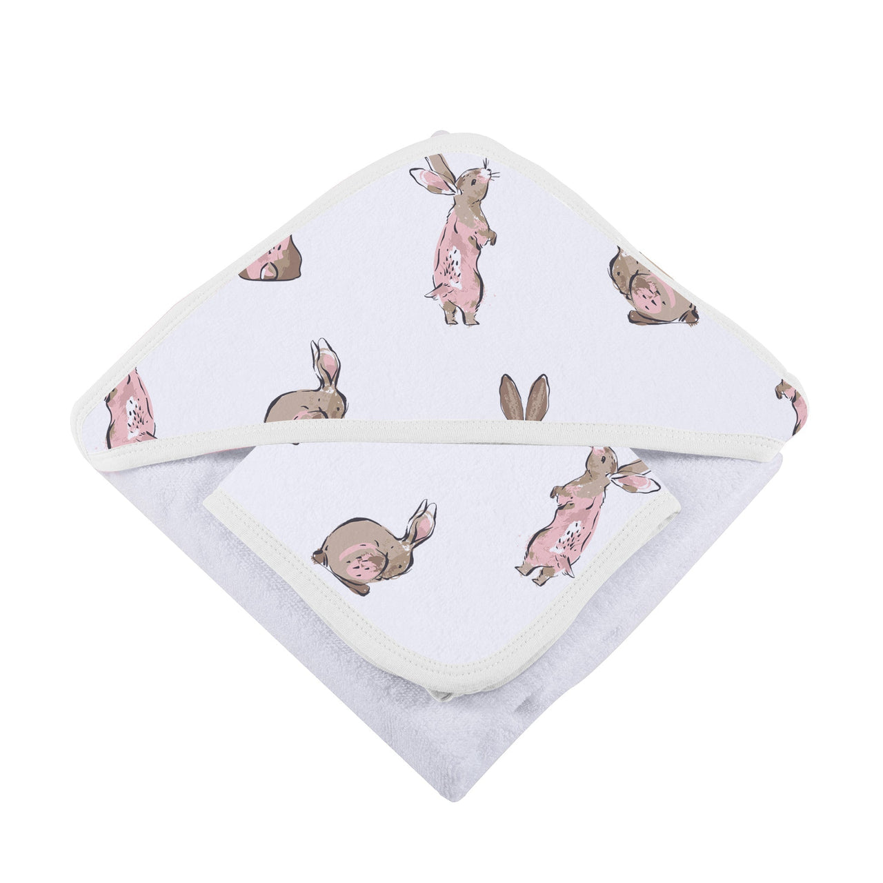 Newcastle - Powder Pink Bunnies Bamboo Hooded Towel and Washcloth Set - 1 COLOR -