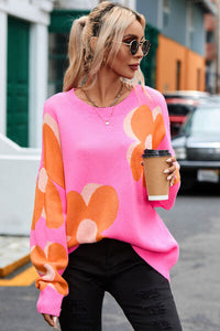 Thumbnail for Flower Round Neck Dropped Shoulder Sweater - T - 1 COLOR -