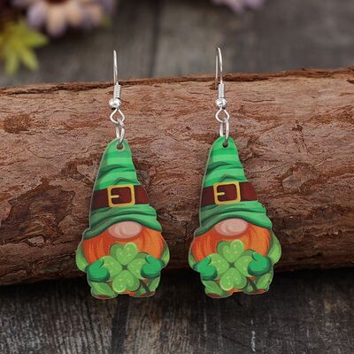 Wooden Alloy Gnome Dangle Earrings - T - 1 COLOR -