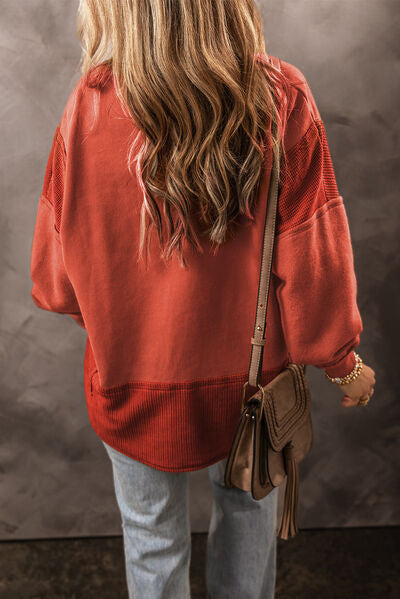 Notched Lantern Sleeve Dropped Shoulder Sweatshirt - T - 1 COLOR -