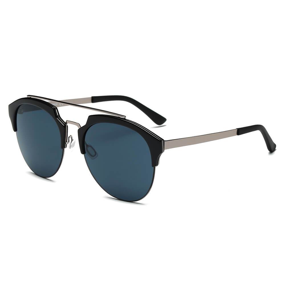 Corolla | CA15 - Half Frame Mirrored Lens Horned Rim Sunglasses Circle - 6 COLORS -