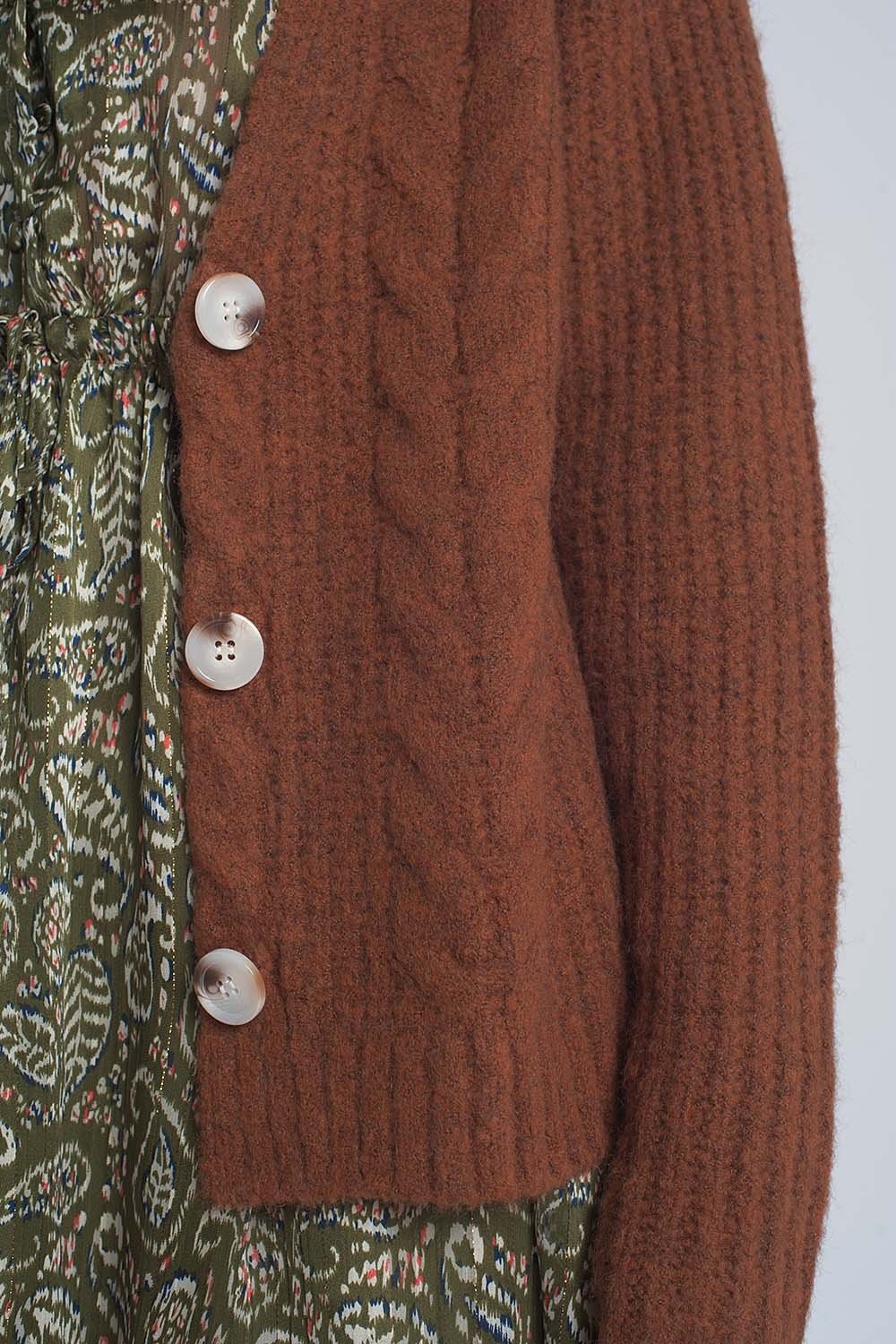 Q2 - Chunky Knit Cardigan in Brown - 1 COLOR -