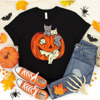 Thumbnail for Pumpkin Cat Halloween T-Shirt - 1 COLOR -