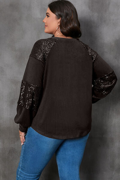 Plus Size Graphic Sequin Long Sleeve Round Neck T-Shirt - SIZES 1XL THRU 3XL - K - 1 COLOR -